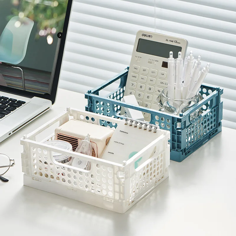 Creative Cosmetic Rack Storage Basket Foldable Storage Boxes Student Desktop Collapsible Crate Fruit Snack Organizer Stationery