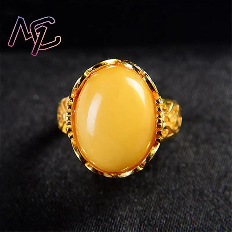 Yellow Amber Rings Lucky Amulet Talismans Real Gemstone Vintage Designer Luxury Gifts for Women Natural Jewelry