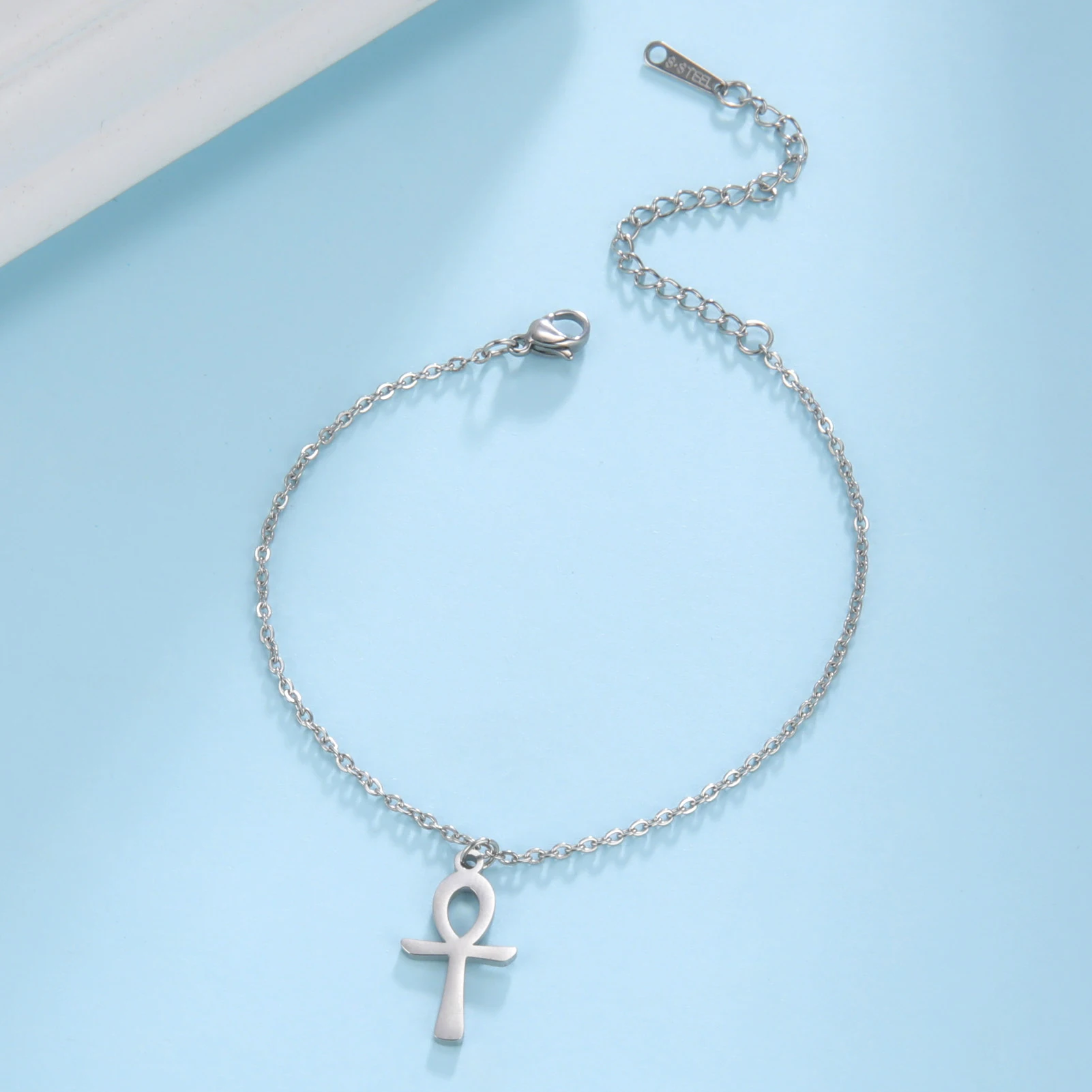 Egypt Key of Life Symbols Ankh Cross Anklet Stainless Steel Egyptian Pendant Women Beach Foot Ankle Bracelet Jewelry Gift