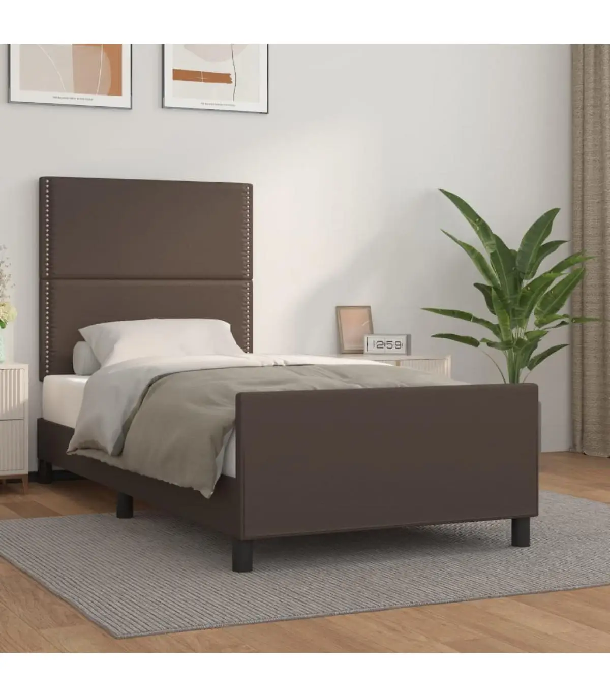 Beds and bed frames headboard Brown synthetic leather 100x200 cm