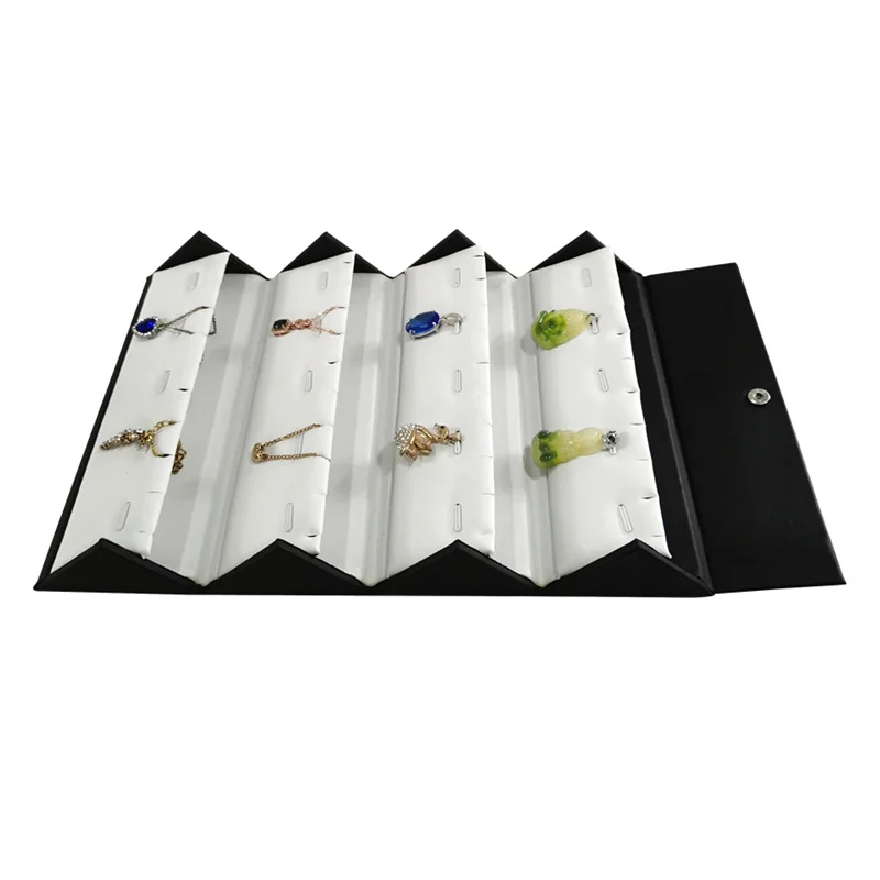Portable Foldable Jewelry Storage Box Black Leather Outer and White Leather Inner Jewelry Box Rings Necklace Pendant Container