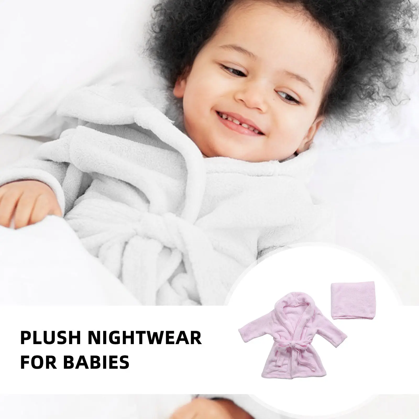 1Set Children Bathrobe Thick Coral Fleece Hooded Robe Elastic Waist Winter Nightwear Toddler Bath Time Warm Robe