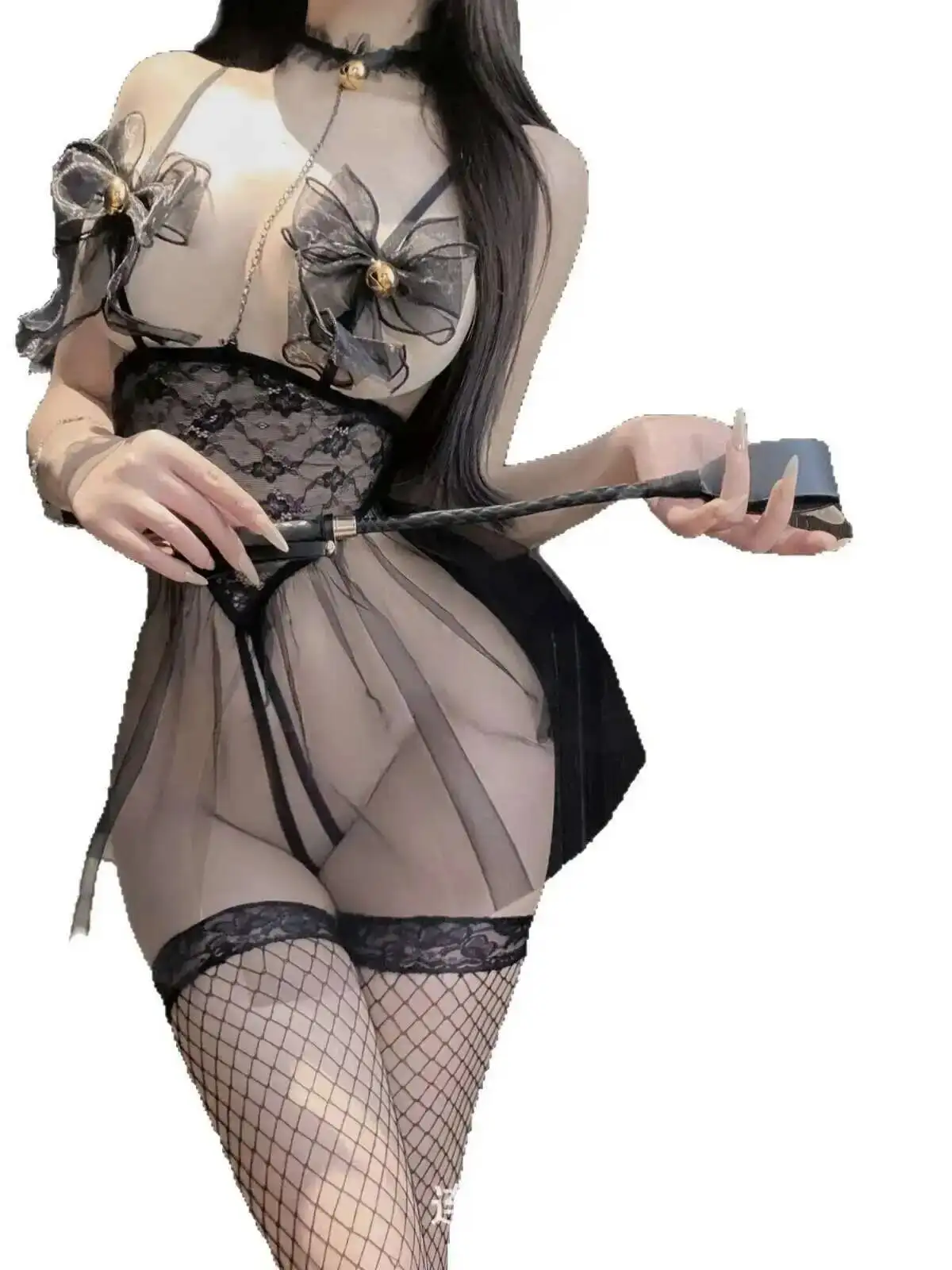 Mesh Kant Sheer Bow Sexy Kat Meisje Uniform Pure Desire Kant Verleiding Hemdje Tank Mini Jurk Pyjama Jurk Elegante SM Tops P9F6