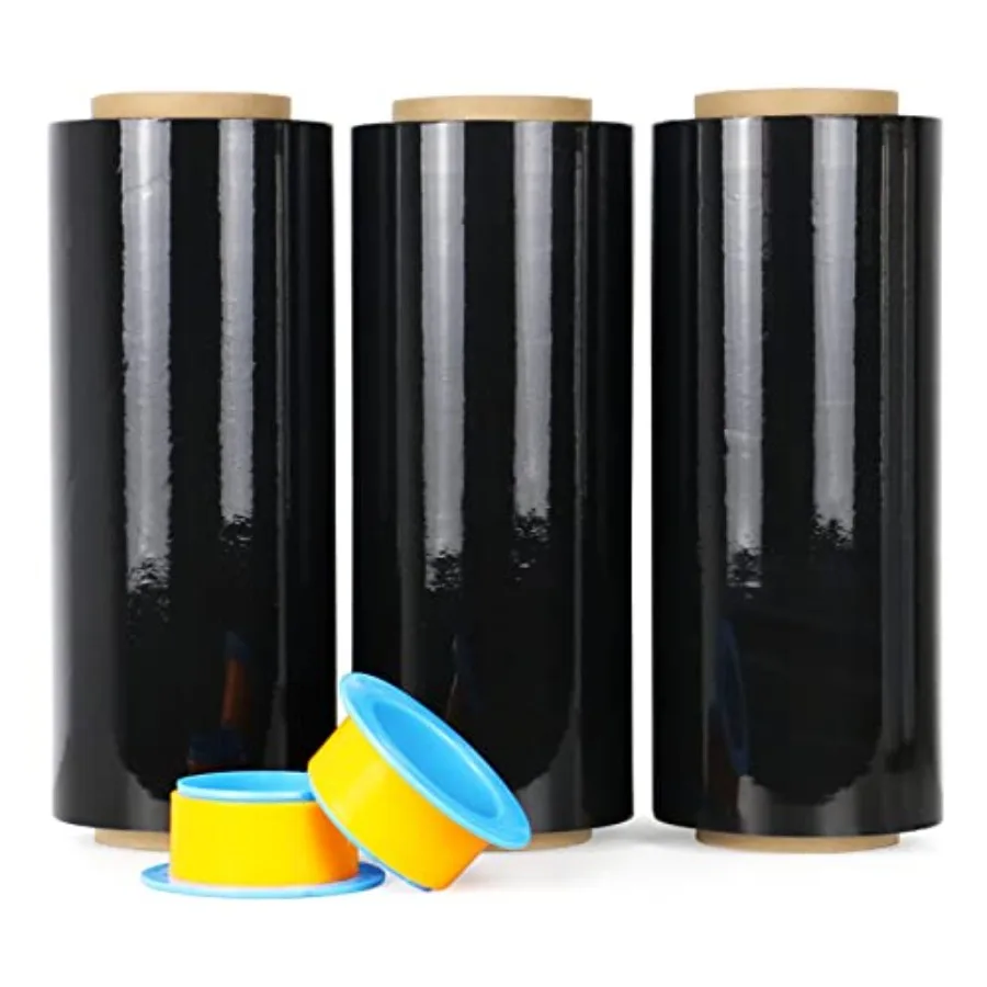 

Stretch Wrap Industrial Strength with Plastic Handle 12" x 1000 Feet 80 Gauge 3-Pack Shrink Wrap Self-Adhering Plastic Wrap for