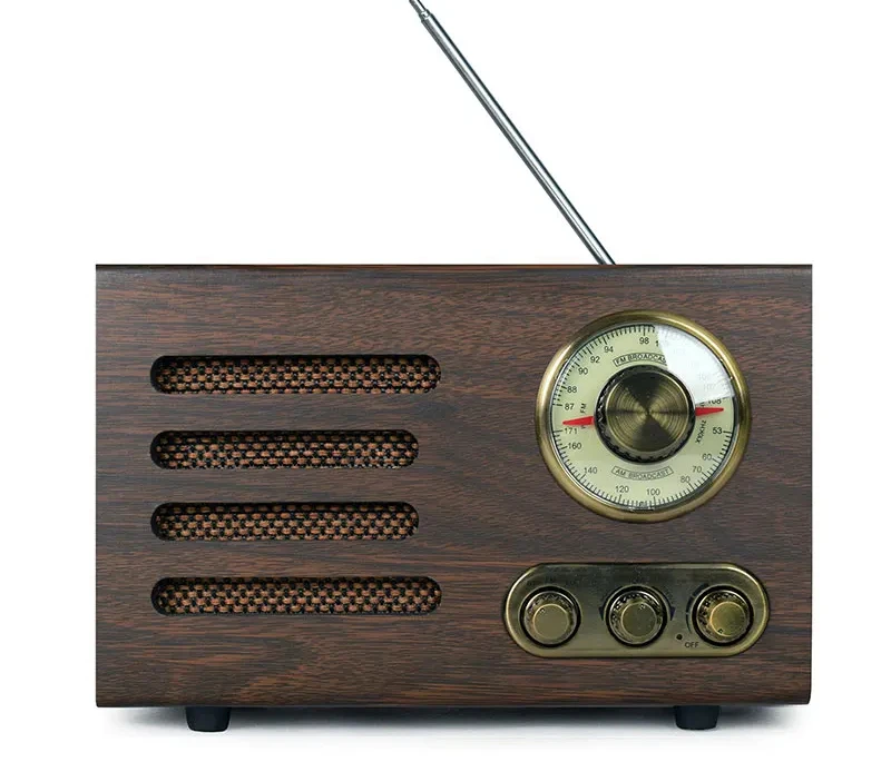 Vintage Radio Bluetooth Tabletop AM/FM Hi-Fi Retro Classic Home Built-in Speaker Treble&Bass Control Whip Antenna