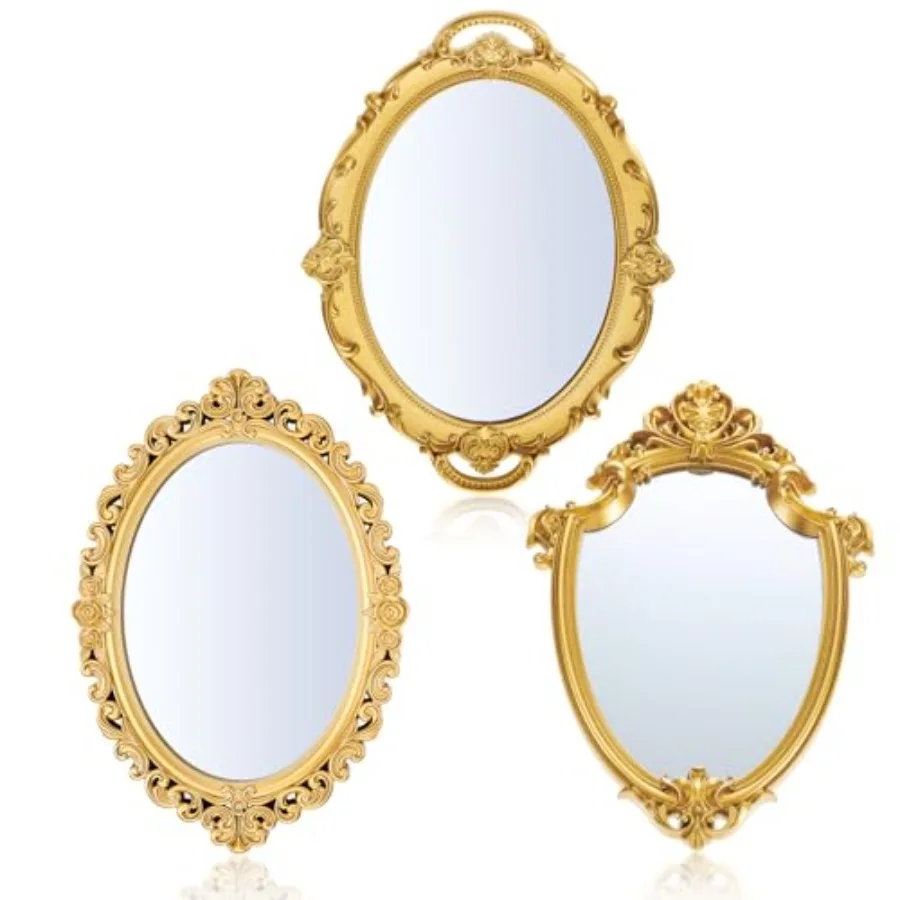 

3 Style Vintage Mirrors Set Decorative Oval Wall Mirror Small Antique Mirrored Tray Decorative Hanging Mirror for Bathroom Bedr