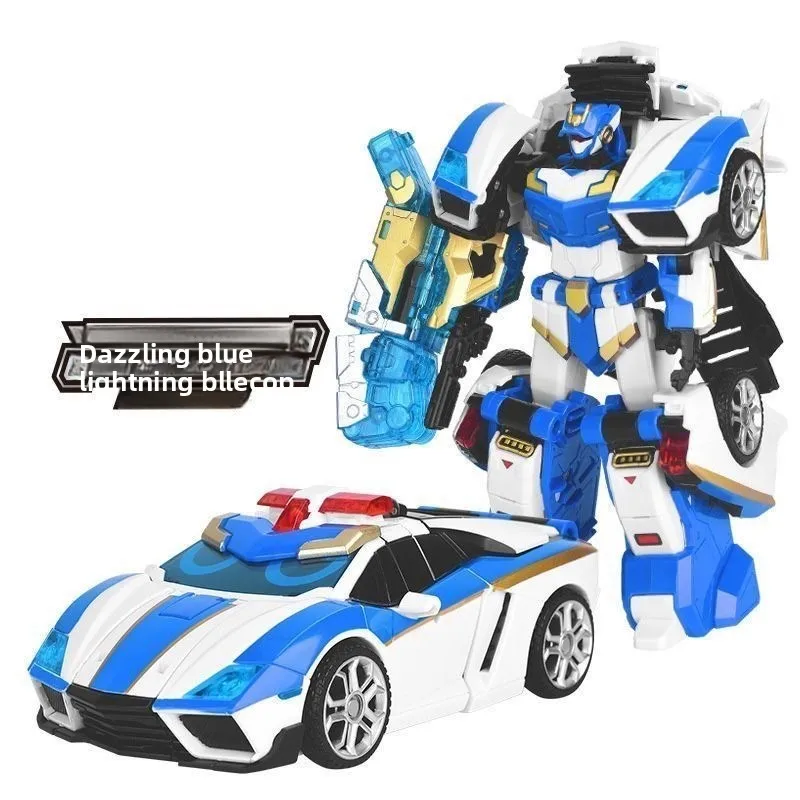 Hyun-Blue Mecha Hyun-Card Fission Fighter Lightning Agent Deformation Robot Car Toys Gifts for Children and Boys