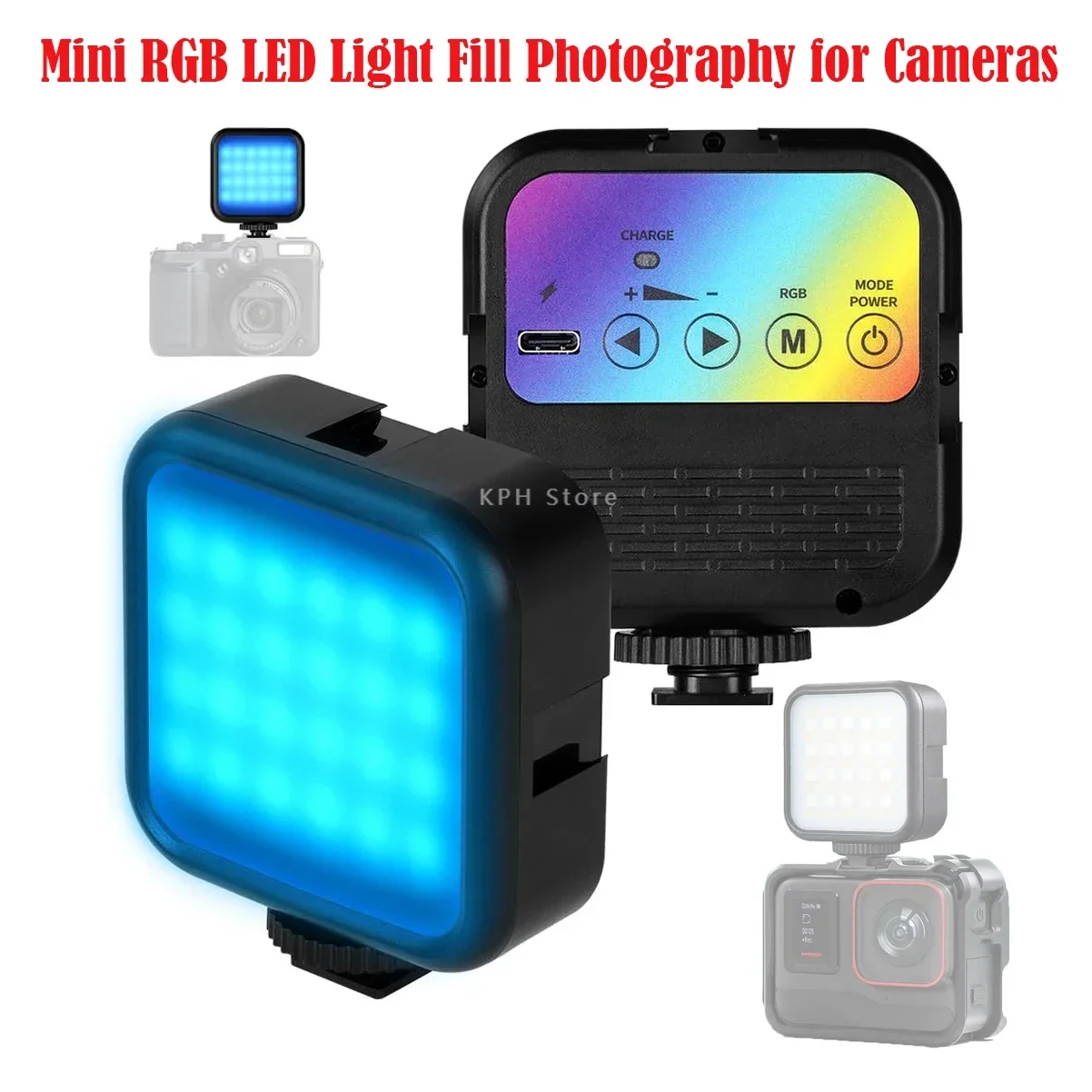 

Mini RGB LED Square Soft Light Fill Photography for Insta360 Ace Pro Gopro DJI Action 4 Cameras Phone Selfie Live Streaming Vlog