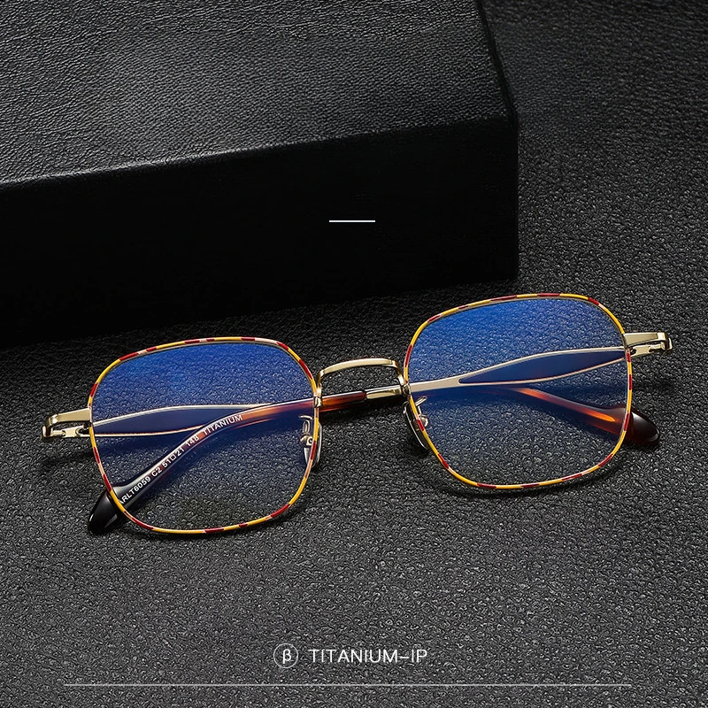 

New Pure Titanium Fashionable Eyeglass Frame Trendy Square Shape Can Be Matched with Myopia Lenses Ultra Light and Retro Design