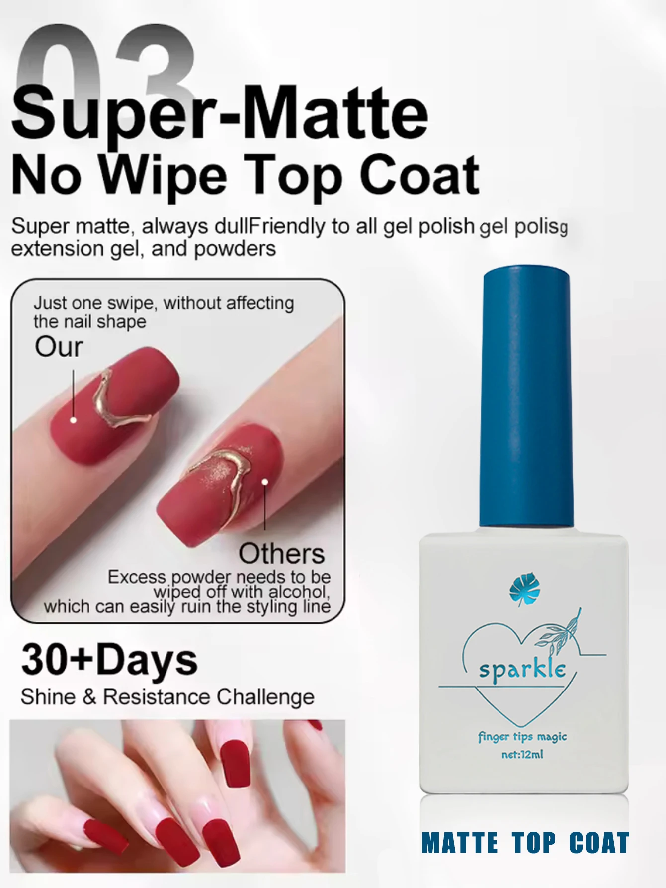 1/2/3PCS 12ML Soak Off Matte Top Base Coat for Nails UV Gel Polish Semi Permanent Functional Manicure Top Base Coat Varnish