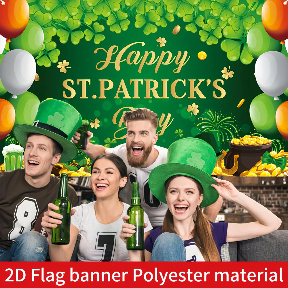

1pc 2D FLAT St. Patrick'S Day Party Banner Party Supplies- Large Irish Clover & Shamrock Design With "Happy St. Patrick'S Day