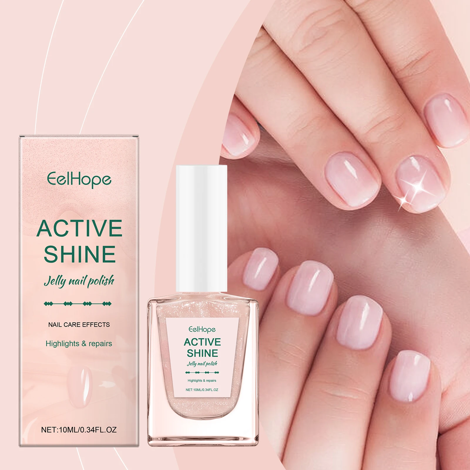 Jelly Nail Polish - Transparent Pink Water-Based Nail Polish, Autumn & Winter Shade, Skin-Whitening, Fine Glitter, Girly Pink
