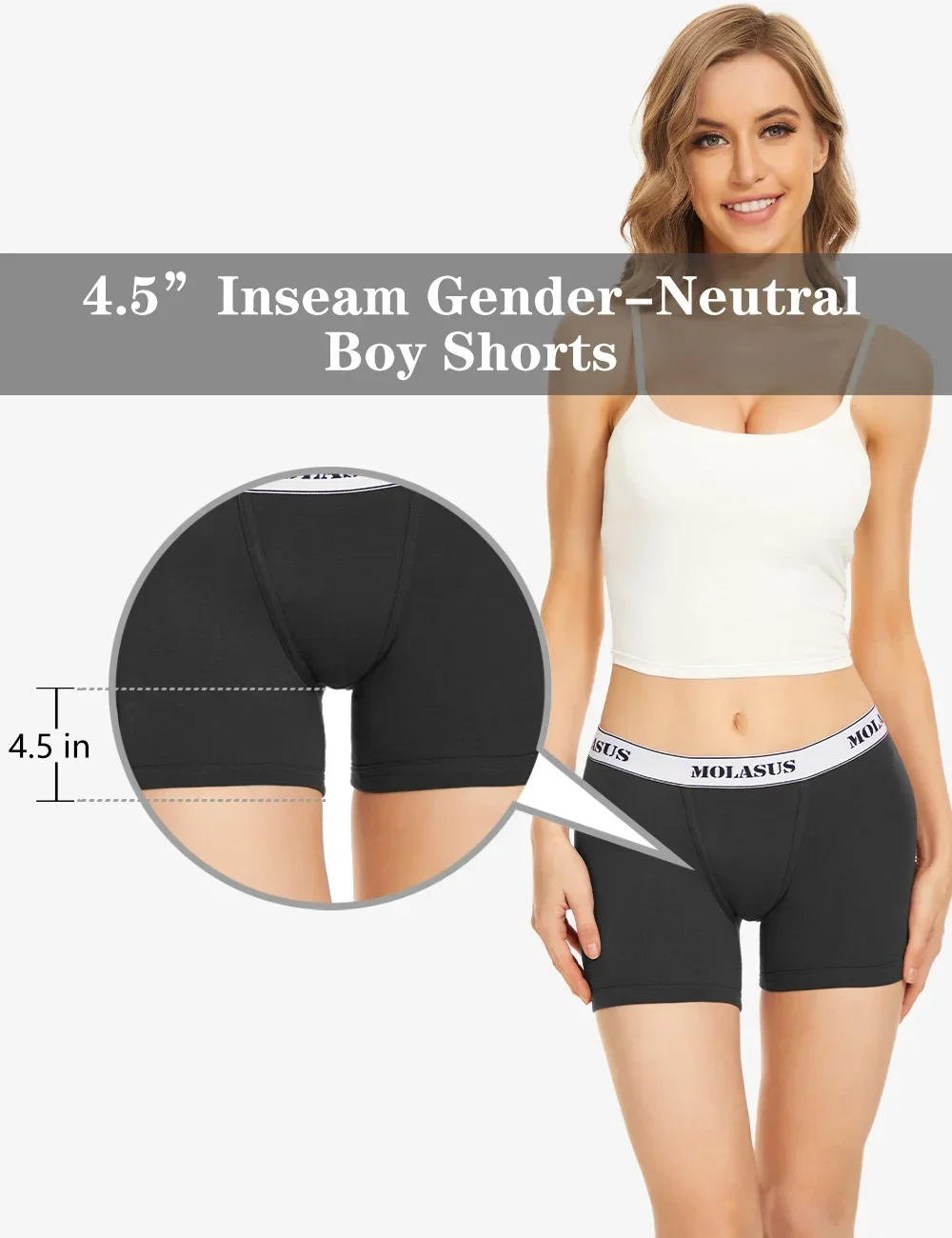 2PCS 4 INCH Inseam Women Trunks Underwear Soft Cotton Boxer Briefs Anti Chafing Boy Shorts Panties Sets Large Size Black XS-4XL