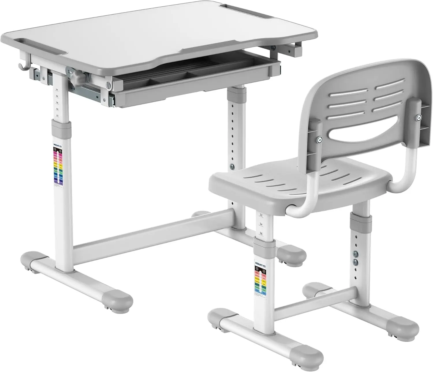 

Adjustable Kids Desk and Chair Set for Ages 3-10, Ergonomic Design with Storage Drawer, Grey