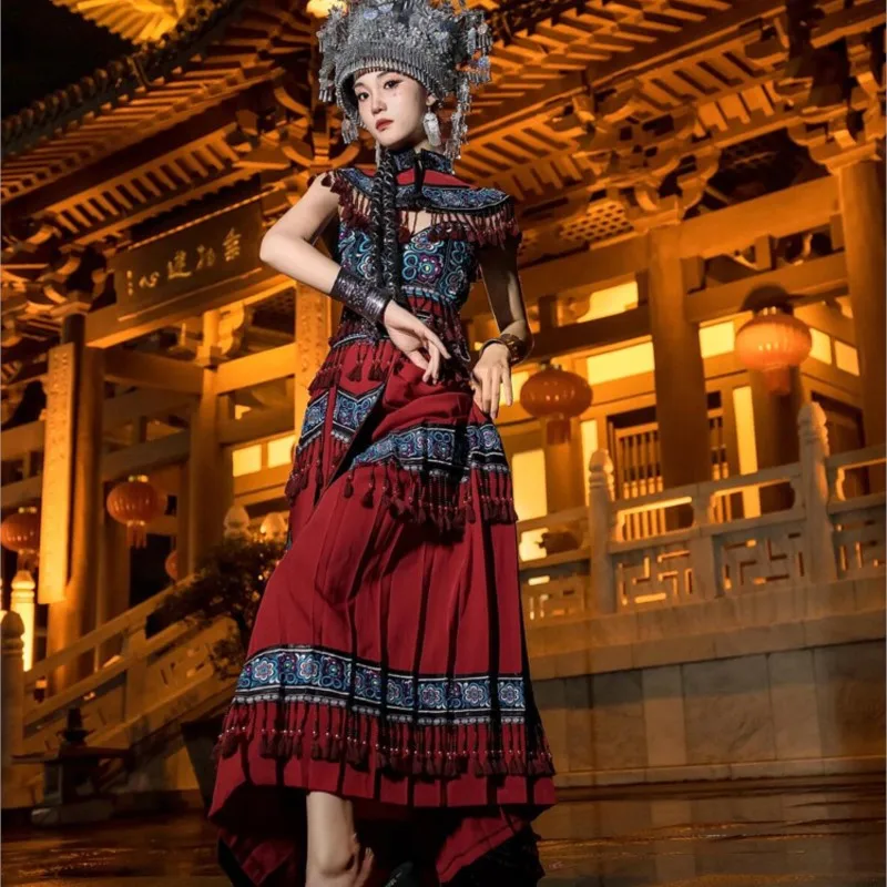 

shoulder embroidery dress ethnic photo long girl exotic costume
