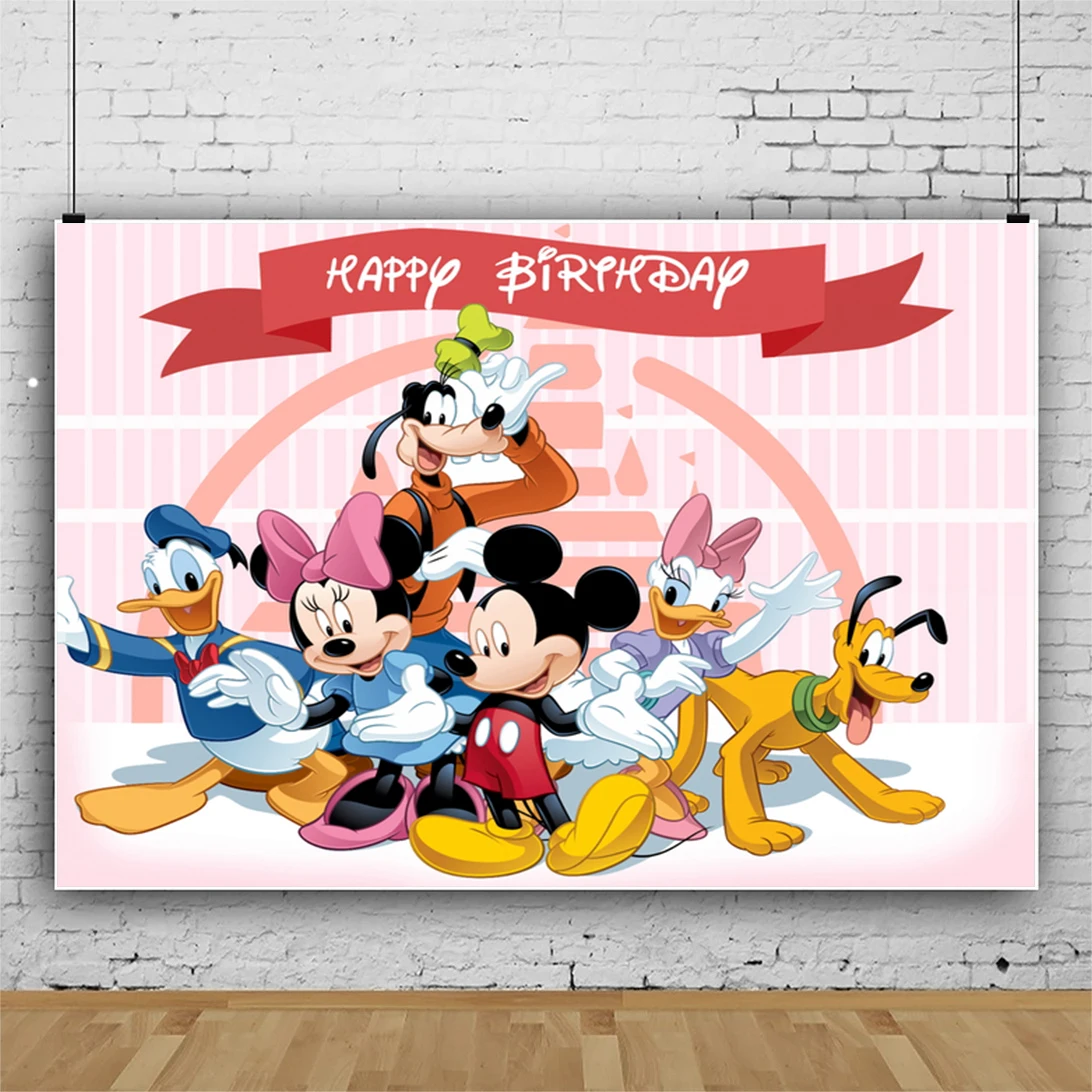 125/150cm Disney Mickey Minnie Mouse Cartoon Theme Kids Happy Birthday Background Baby Shower Boy or Girl Photography Banner