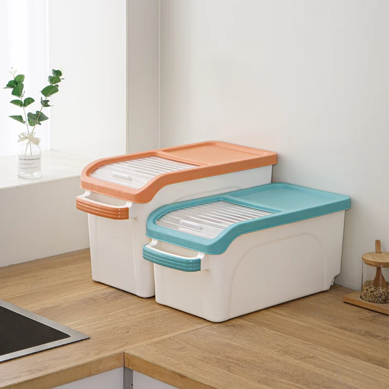 Roller gate drag cover push-pull thickened rice bucket, plastic rice storage box with pulley window, moisture-proof and insect-p