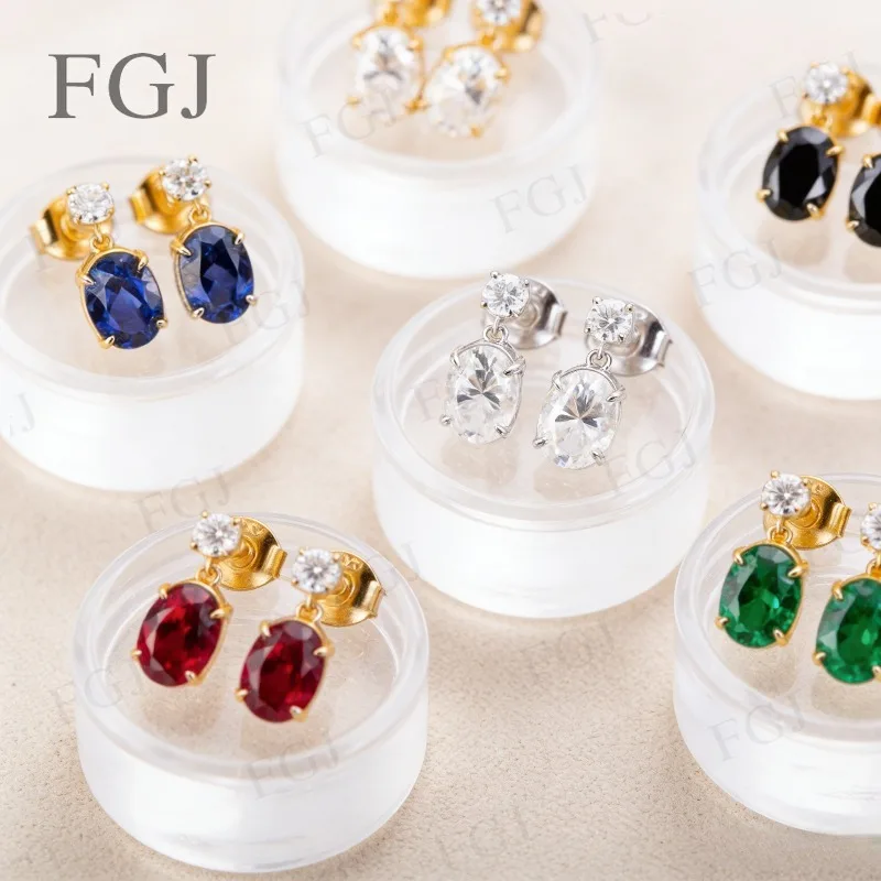 

Серьги-гвоздики из муассанита и сапфира/рубина/колумбийского сапфира из стерлингового серебра 925 пробы с покрытием из белого и желтого золота, изысканные ювелирные изделия для женщин