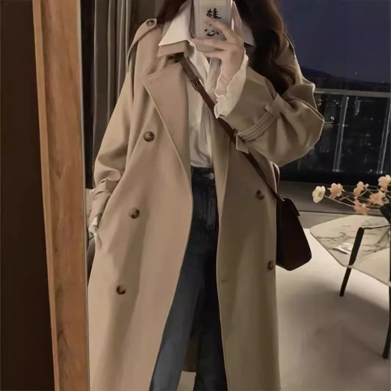 

Advanced khaki coat, trench coat, women's new style, spring and autumn, British style, medium long, small, early autumn