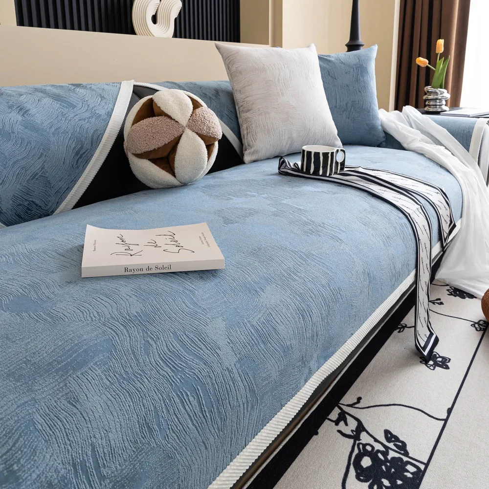Living Room Sofa Cover Four Seasons Universal Non-Slip Modern Simple Solid Color Cushion Luxury Plaid Sofa Cover Cloth Towel