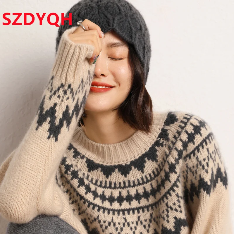 2023 Autumn Winter New Women Hats 100% Pure Cashmere Knitted Headgears Soft Warm Fashion Thick Cap 3 Colors High Quanlity