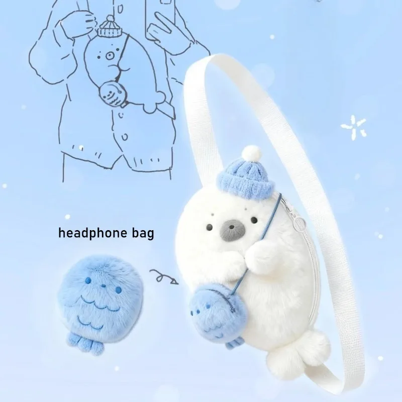 حقيبة ظهر من القطيفة الختم حقيبة سماعة رأس لطيفة كاواي موضة بلوشي حقيبة مدرسية للأطفال حقيبة كتف من الفرو حقائب ظهر نسائية هدية #3