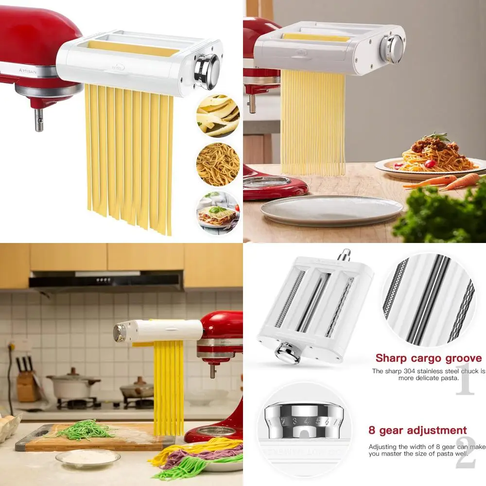 

Набор насадок для макарон 3-в-1 для миксеров KitchenAid: роликовые кусачки для спагетти и фетучицина с чистящей щеткой