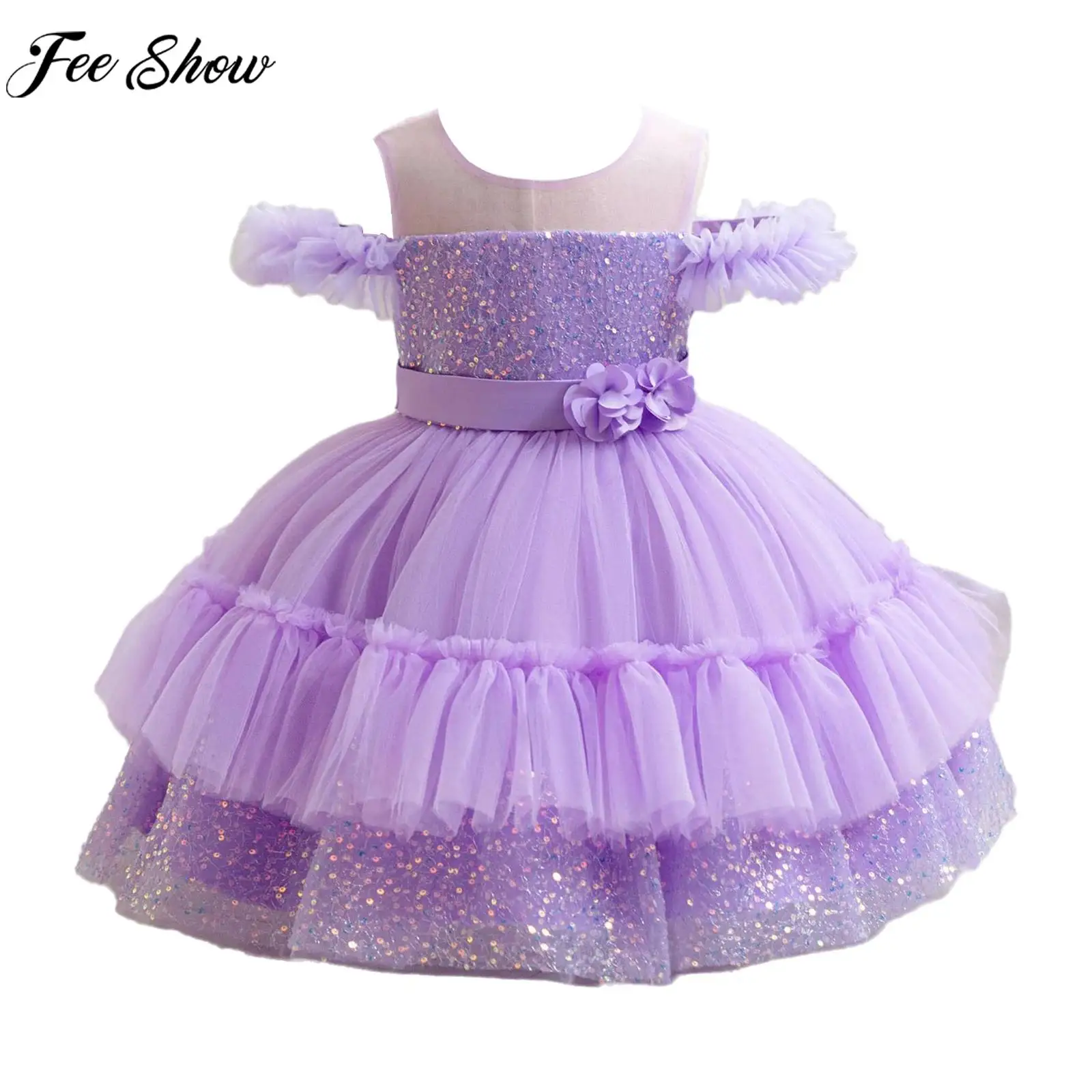 Kids Girls Elegant Cute Princess Dress Bowknot Mesh Tutu Ball Gown for Christening Birthday Party Wedding Pageant Evening Prom