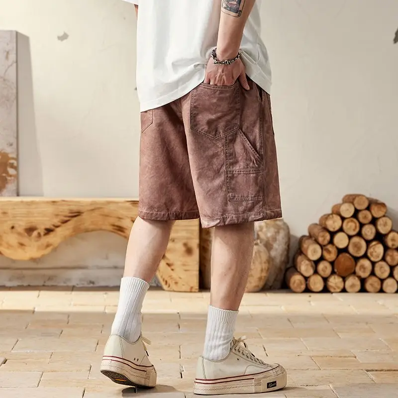 ผู้ชายฤดูร้อนStreetwearล้างผ้าฝ้ายVINTAGEสกปรกแฟชั่นหลวมสบายๆPLUSขนาดกางเกงขาสั้นCityboyสั้นกางเกง