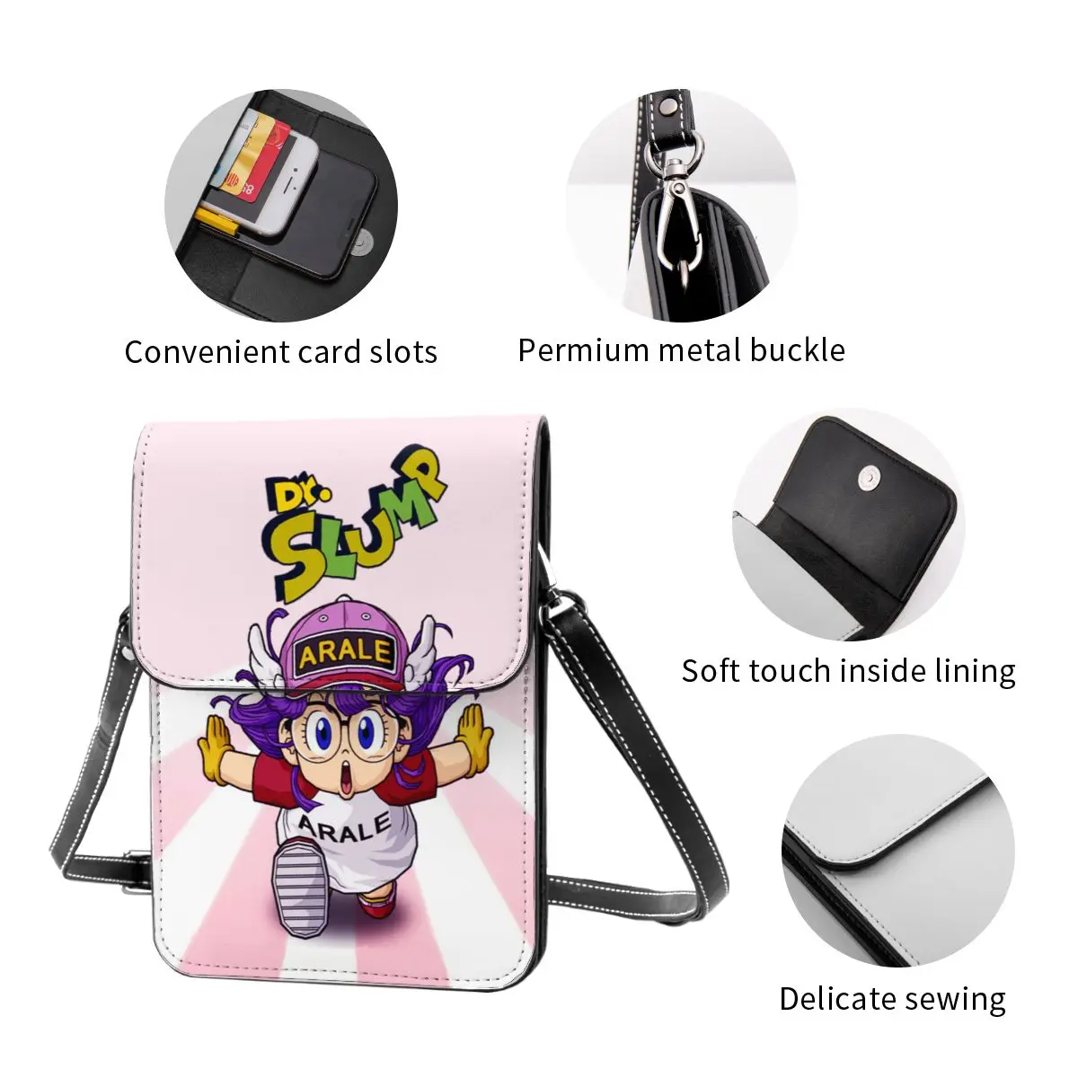 Arale Norimaki Dr Slump الجلود الهاتف الخليوي حقيبة اكسسوارات موضة للجنسين الدكتور Slump Crossbody حقيبة حامل بطاقة المحفظة خفيفة الوزن