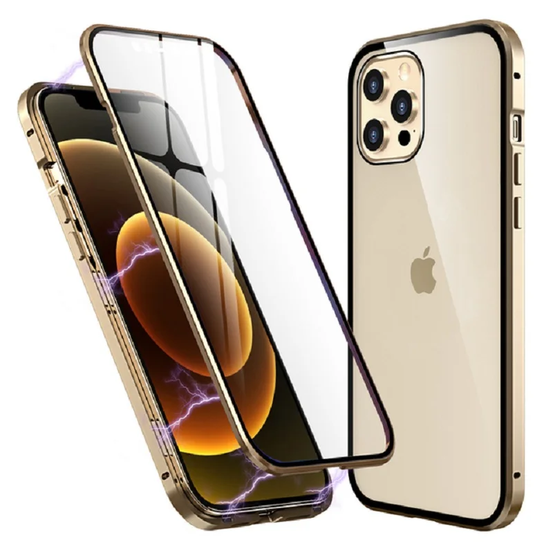 Magnetic Metal Case For iPhone 16 13 12 11 Pro 14 15ProMax XS MAX XR 7 SE2020 Double Sided Tempered Glass Cover Wireless Charge