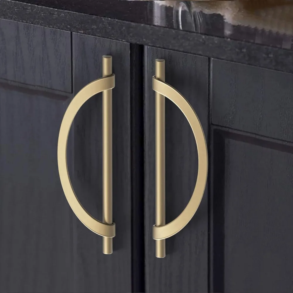 

10-Pack Brushed Gold Cabinet Pulls - 7.6" (192mm) Hole Centers, Half Moon Zinc Alloy Handles for Cabinets/Drawers