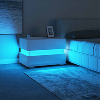 Luxury LED Light Nightstand w/2 Drawers Organizer Storage Cabinet Bedside Table Bedroom Furniture for Night 20 Colors