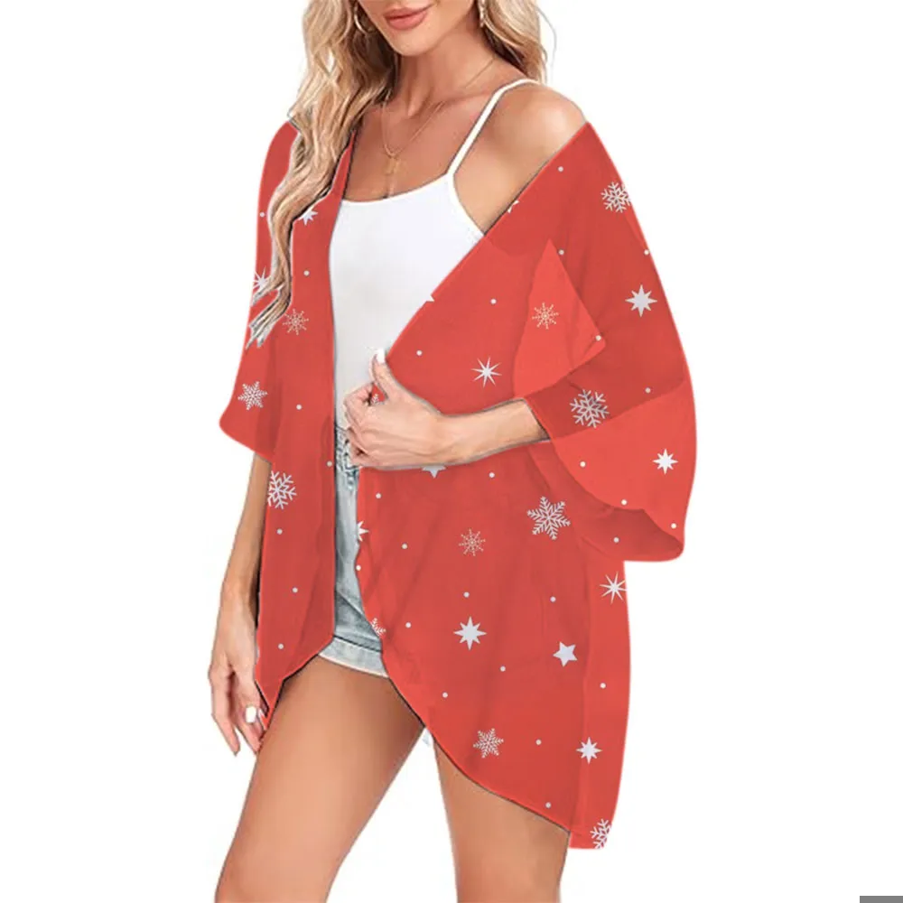 

Women's Beach Cover Up Kimono Cardigan Shirts Red Printed Chiffon Tops Shirt Summer Beach Thin Loose Sexy Swimwear Capes S-3XL