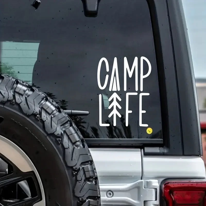 Camp Life Sticker for Travel Camping Enthusiasts Car RV Decorative Stickers, Waterproof White Car Stickers