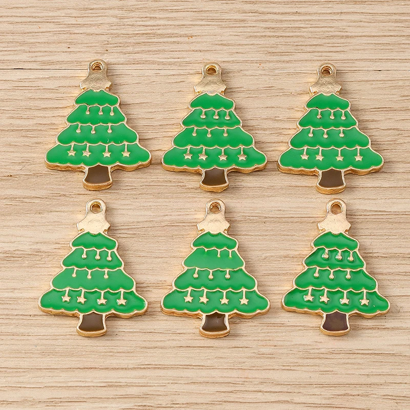 10 Stück gemischte niedliche Emaille-Anhänger mit Weihnachtsbaum-, Glocken- und Weihnachtsmann-Motiven für die Schmuckherstellung, Ohrringe, Halsketten, DIY-Bastelzubehör – Detail 13