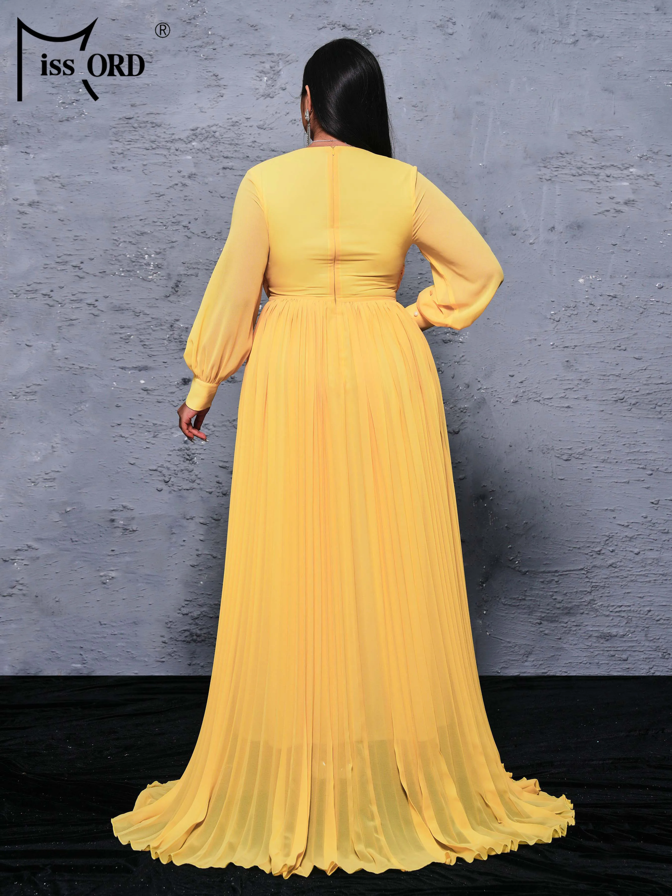 Missord 2024 Plus Size Party Dresses Women Large Size Evening Dress V-neck Yellow Elegant Long A Line Dress