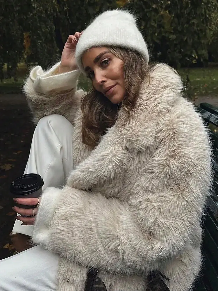 HH 秋冬フェイクファーコート女性のためのエレガントなソリッドボタン長袖ジャケット女性のファッションストリート暖かいアウター