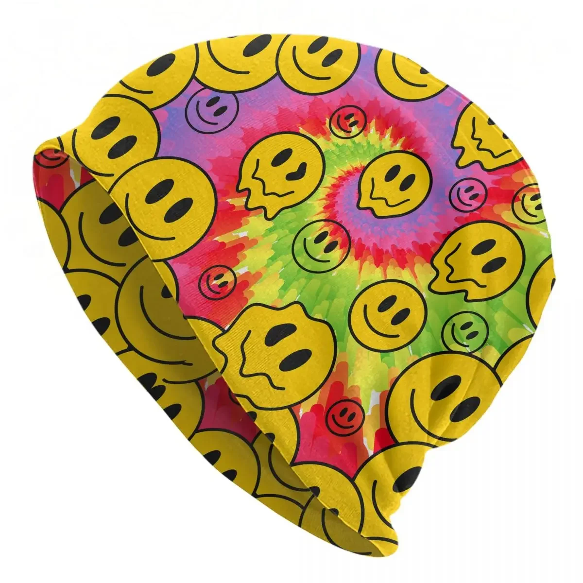 Unisex Funny Crazy Melt Smile Faces Beanies Hats Merch Stylish Tie Dye 60s Head Wrap Bonnet Knit Hat