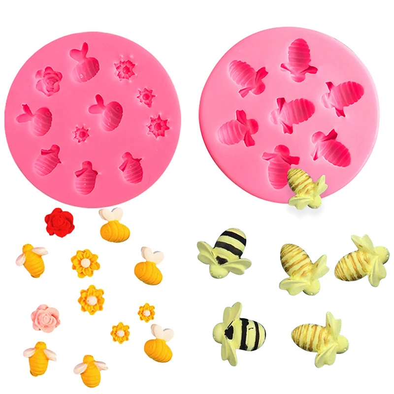 Bee Flower Shape Silicone Mold Epoxy Resin DIY Cake Baking Decoration Fudge Pudding Chocolate Mold Bee Jewelry Silicone Mold