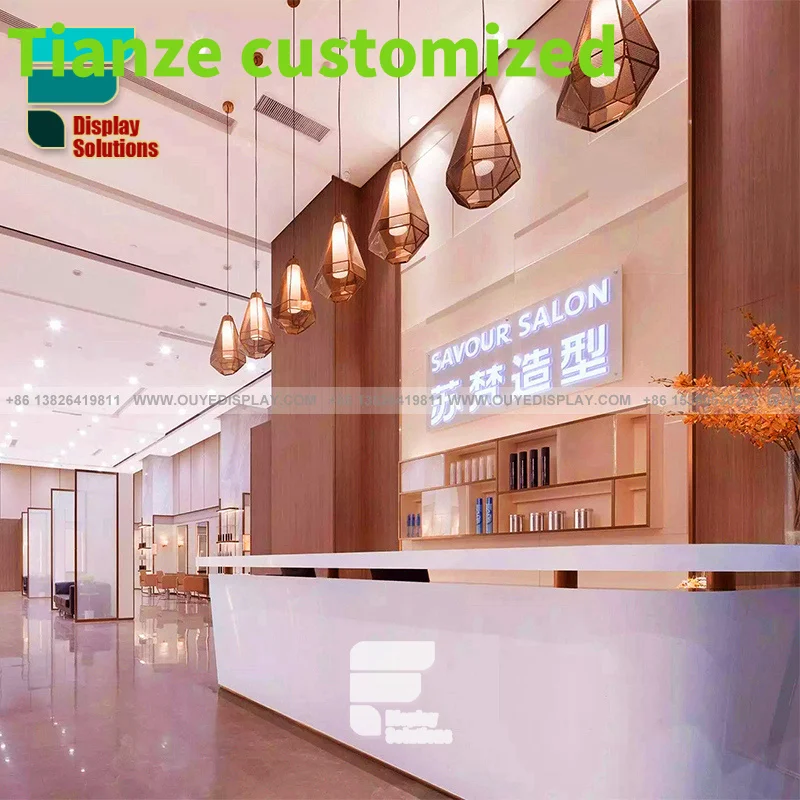 

Customized-Luxury Hair Salon Decor Display Beauty Salon Barbershop Mirror Hairdressing Tables Checkout Counters