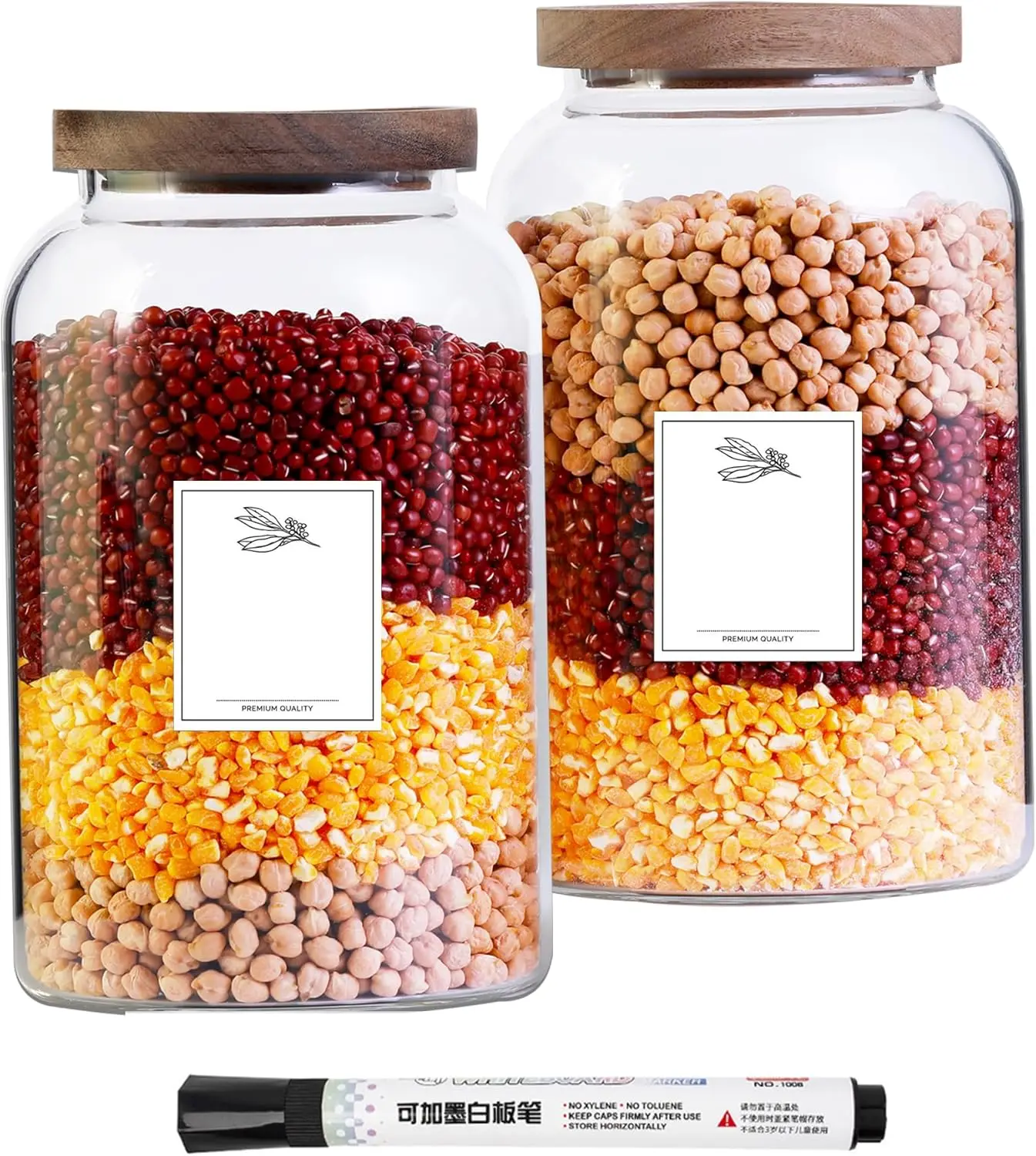 

Две стеклянные герметичные банки объемом 2,8 л с крышками. Прозрачные контейнеры для хранения продуктов, подходят для различных видов пищевых продуктов.