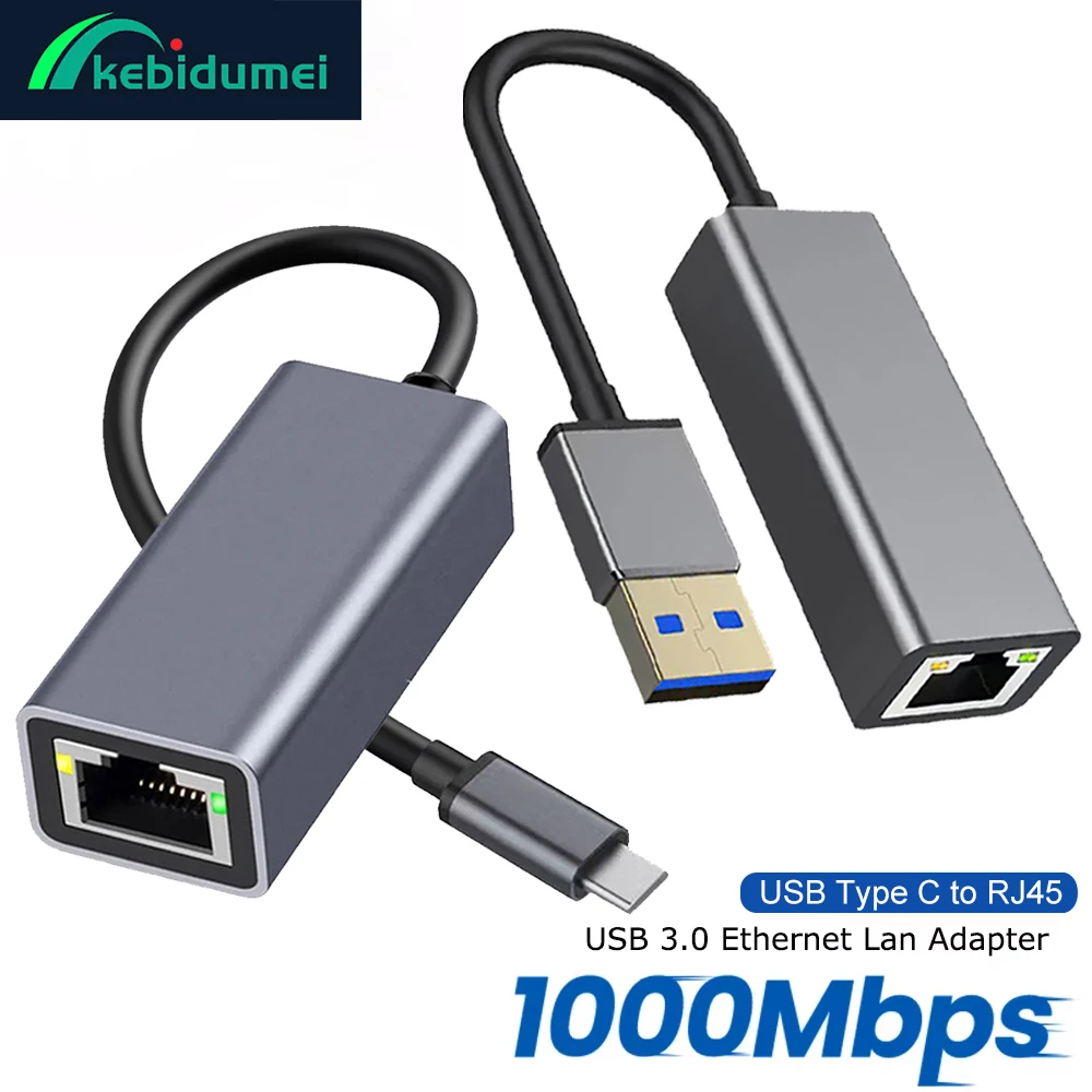 Kebidumei USB Type C Wired Ethernet Gigabit Adapter 1000Mbps USB3.0 RJ45 Network Card For MacBook PC Window Android Lan Internet