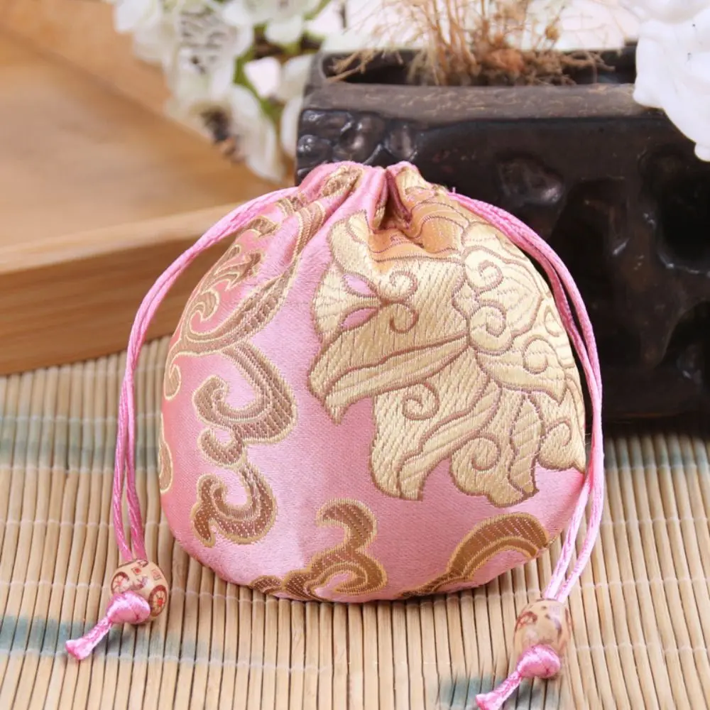 Floral Embroidery Flower Drawstring Bag Jewelry Packing Bag Beaded Canvas Flower Handbag Large Capacity Ethnic Style