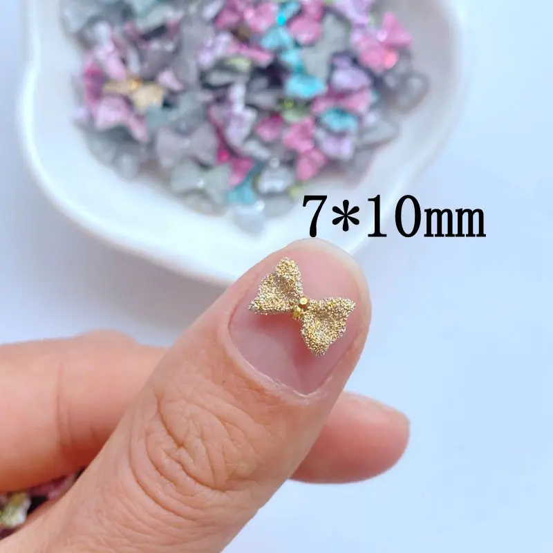 100Pcs New Cute Mini 7*10mm Shiny Bow Resin Flatback Cabochon Ornament Jewelry Making Hairwear Accessorie