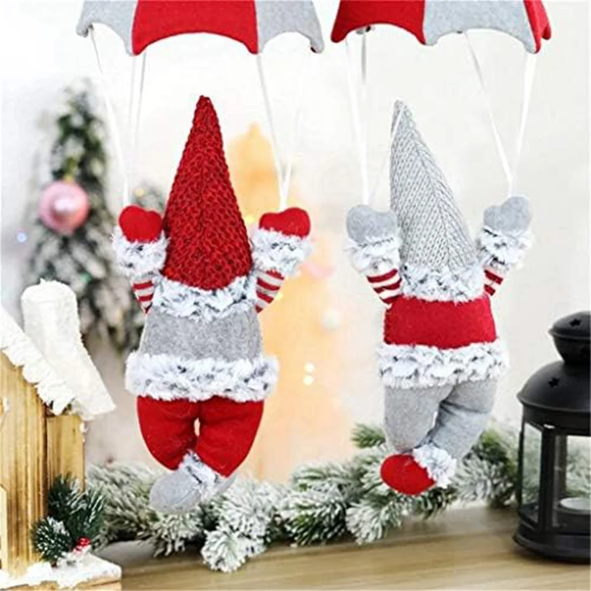 AD30-Gnome Figurine Skydiving Gnome Doll on the Table Shelf Desktop Parachute Tomte Plush Gnome Gifts Themed Tree Decor Red