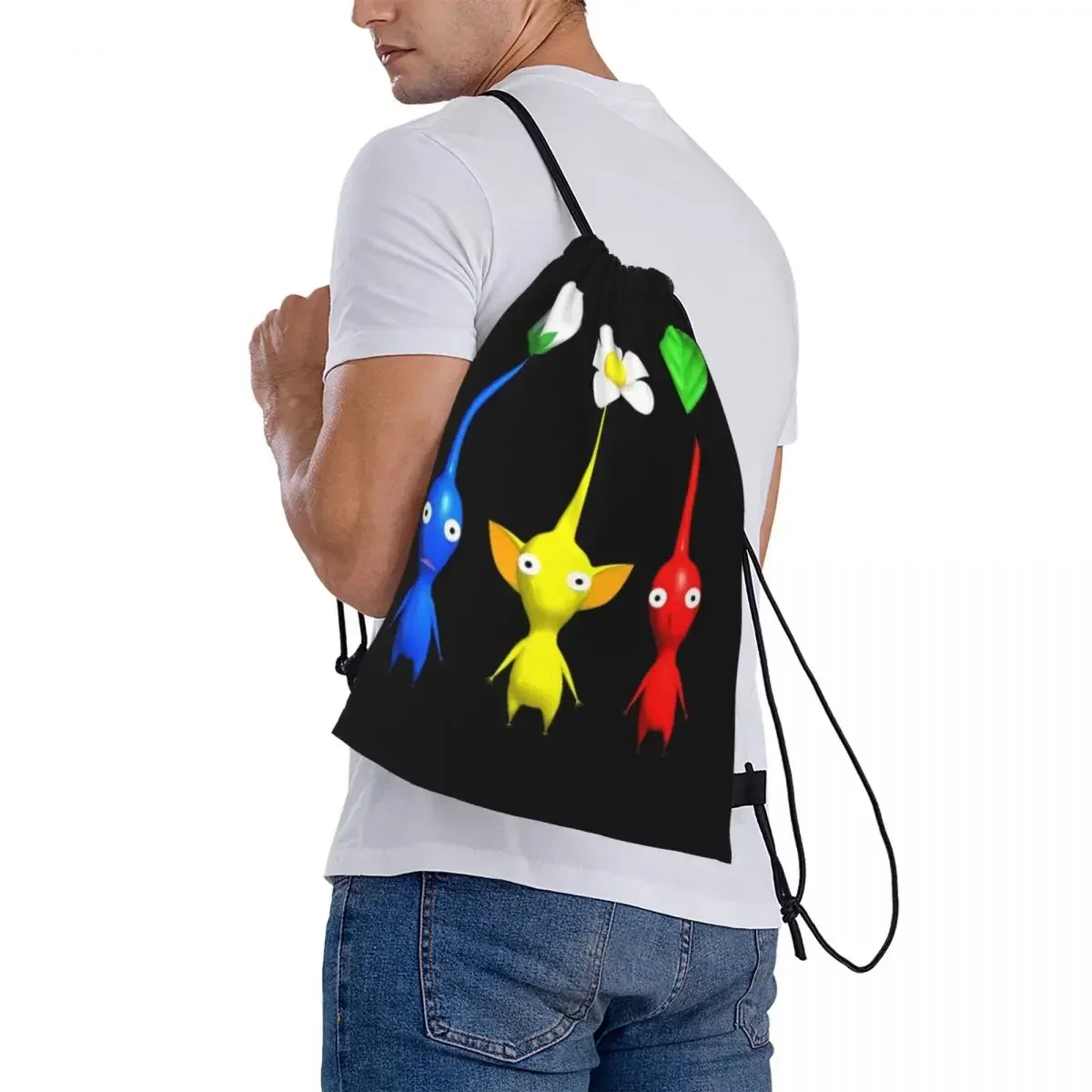 Pikmin Characters Backpacks Casual Portable Drawstring Bags Drawstring Bundle Pocket Sundries Bag BookBag For Travel School