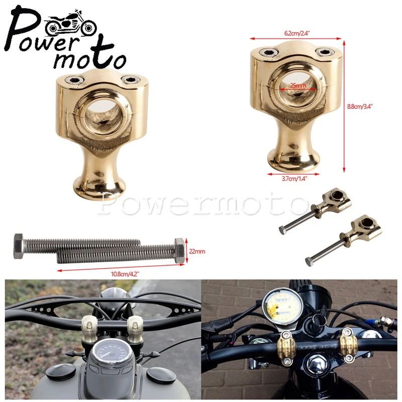 

1 Pair Handlebar Riser Universal Brass Alloy 25mm 1"Motorcycle Handle Bar Risers Extender Clamp For Harley Bobber Sportster Dyna