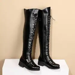 New Retro Riding Lace-up Women Flat Thigh Boots Western Over The Knee Boots Fashion Women Shoes Round Toe Long Boots Winter 2024