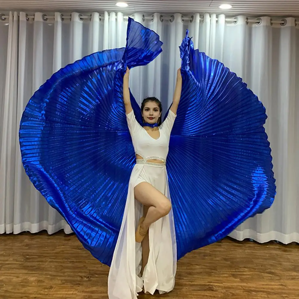 Halloween Wing Costume Prop Bright Color Belly Dance Wings Set with Telescopic Rod Sticks Egyptian Costume Pleated for Halloween